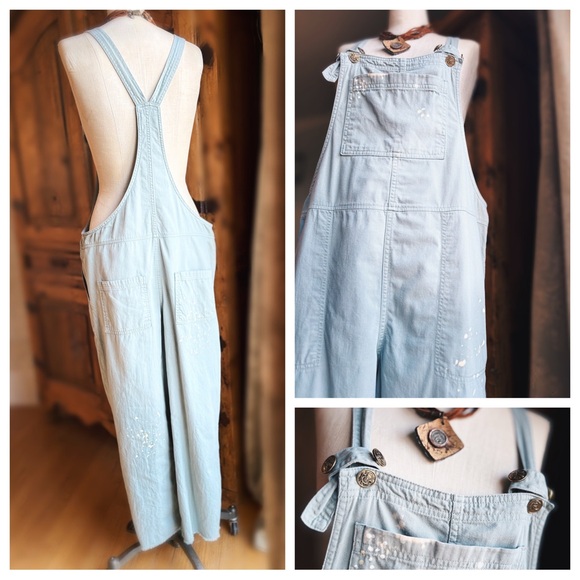 OOAK Vintage Spiderwear Sage Cotton Artisan Repurposed Overalls M/L - Picture 11 of 12